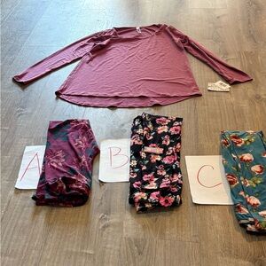 Lularoe outfit new with tag large solid pink lynnae with os leggings you choose